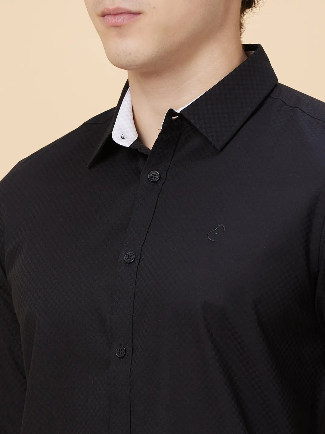 Black Slim Fit Regular Collar Men's Shirt by Being Human Clothing