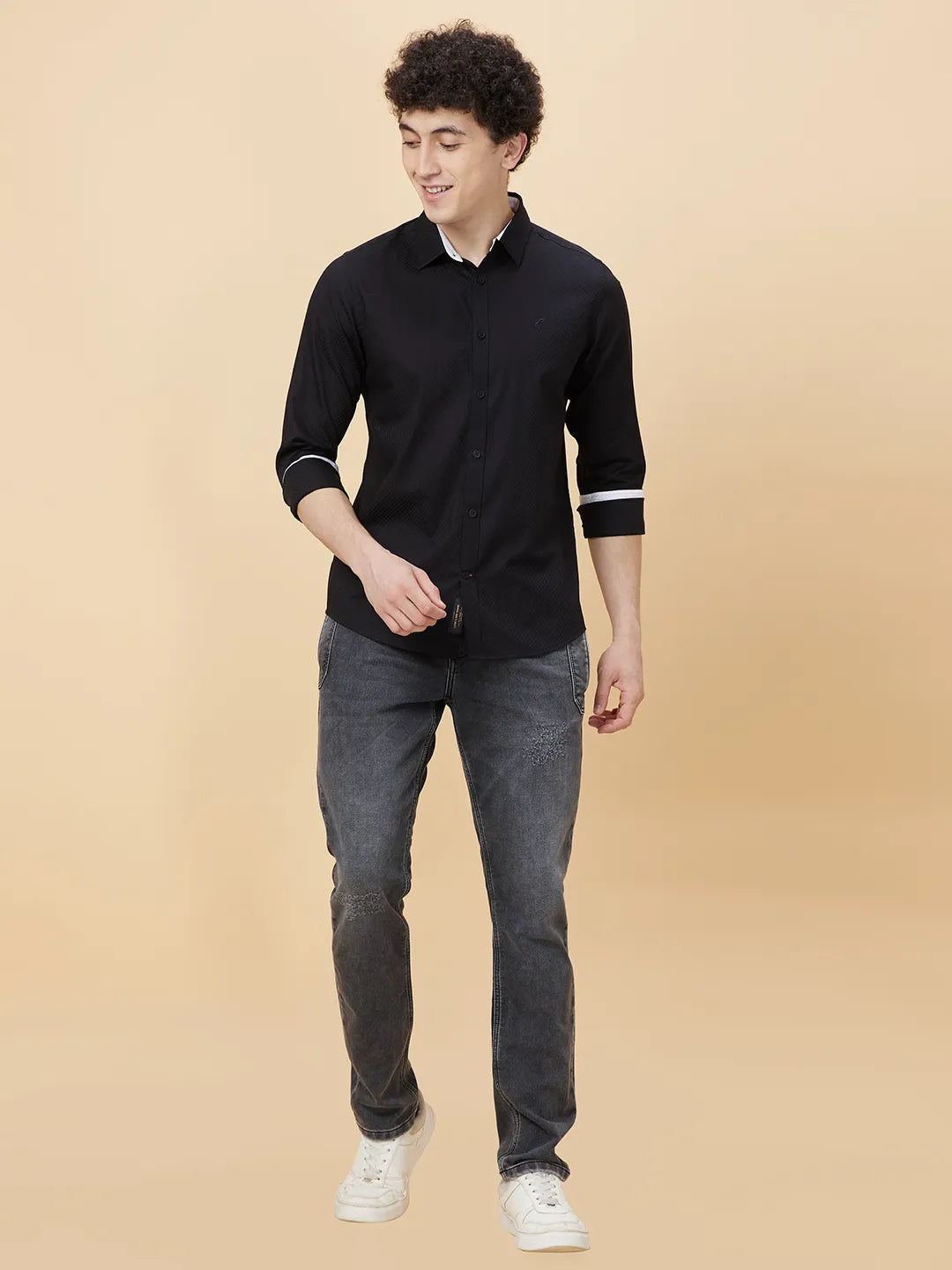 Black Slim Fit Regular Collar Men's Shirt by Being Human Clothing