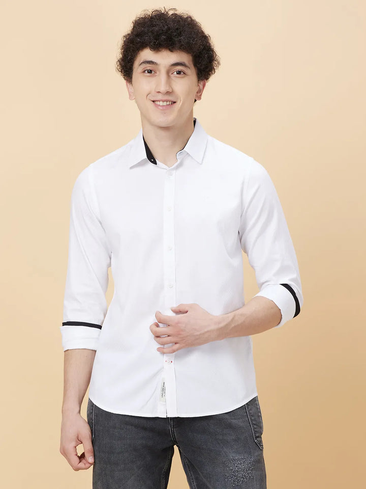 White Slim Straight Fit Regular Collar Long Sleeves Men's Shirt by Being Human Clothing