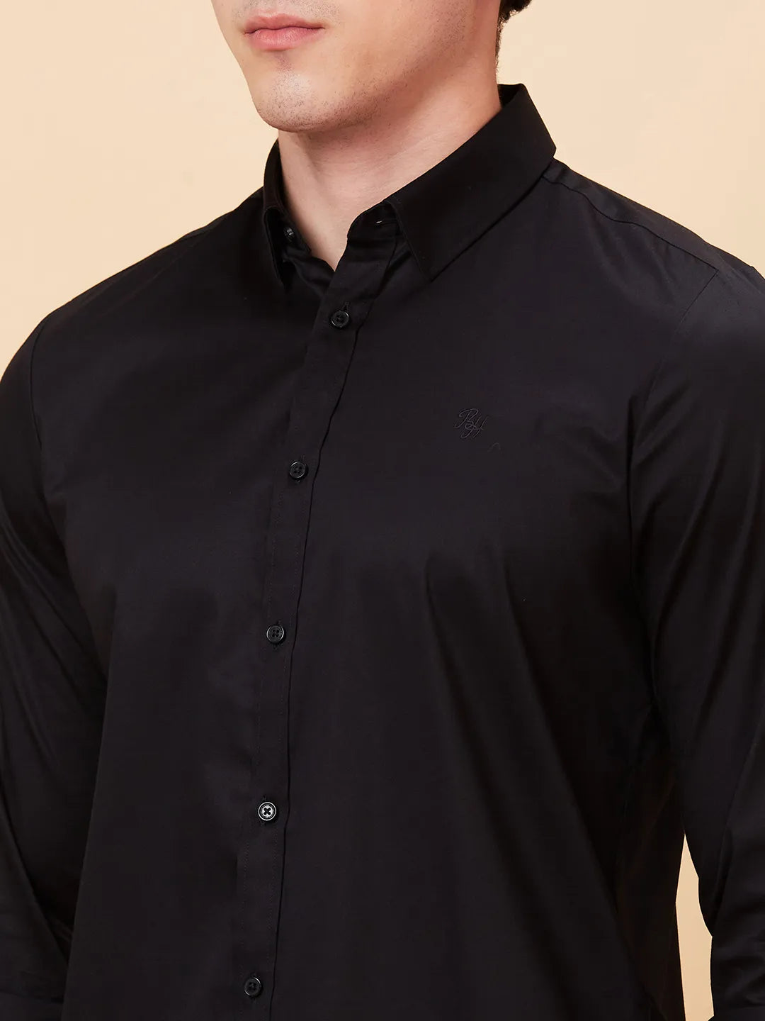 Black Slim Fit Regular Collar Men's Shirt by Being Human Clothing