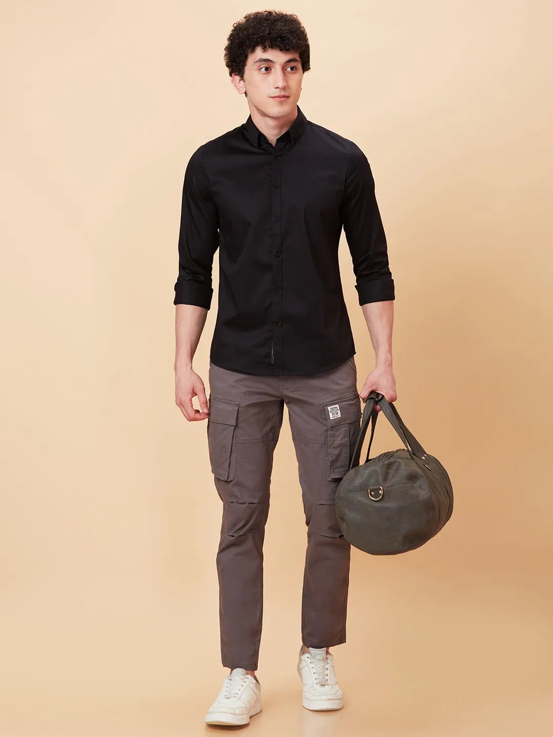 Black Slim Fit Regular Collar Men's Shirt by Being Human Clothing