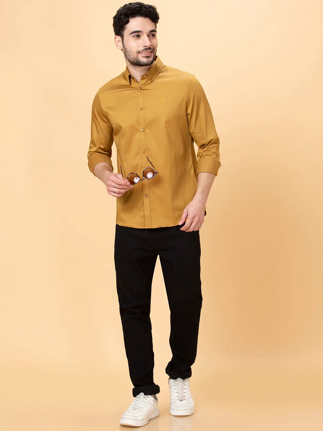 Brown Slim Straight Fit Regular Collar Long Sleeves Men's Shirt by Being Human Clothing