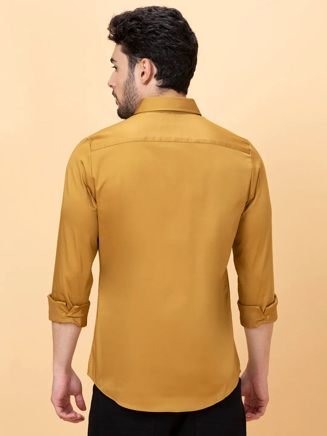 Brown Slim Straight Fit Regular Collar Long Sleeves Men's Shirt by Being Human Clothing