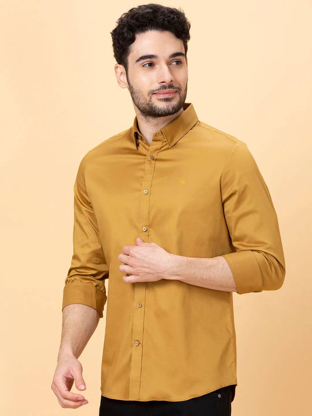 Brown Slim Straight Fit Regular Collar Long Sleeves Men's Shirt by Being Human Clothing