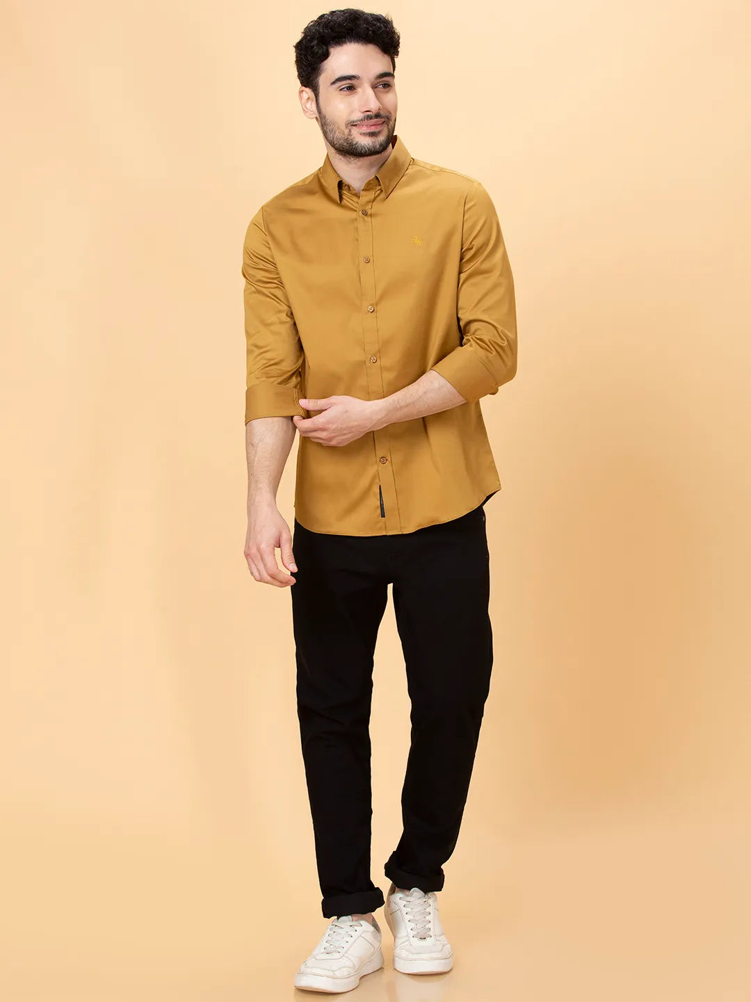 Brown Slim Straight Fit Regular Collar Long Sleeves Men's Shirt by Being Human Clothing