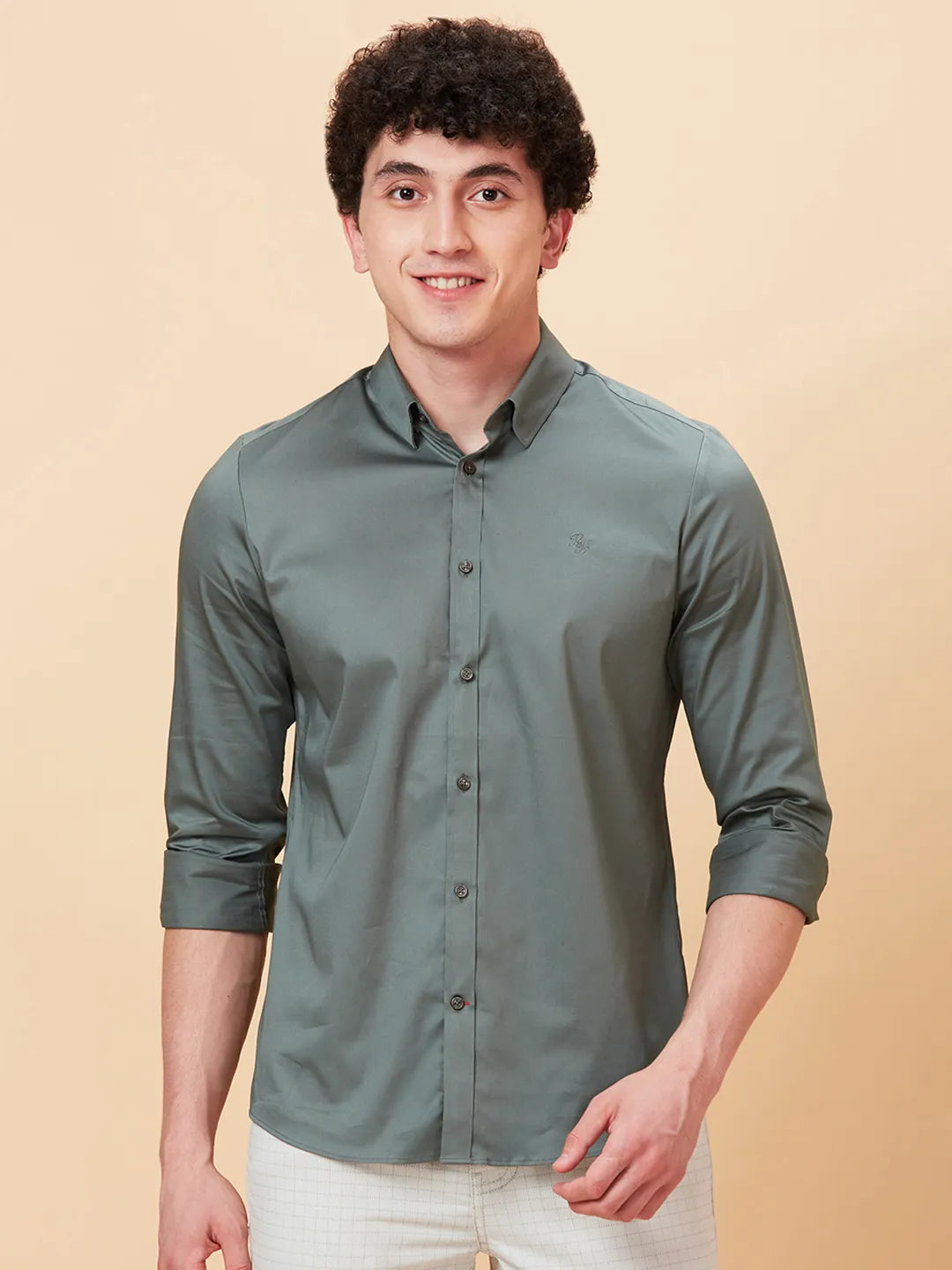 Forest Green Slim Fit Regular Collar Men's Shirt by Being Human Clothing