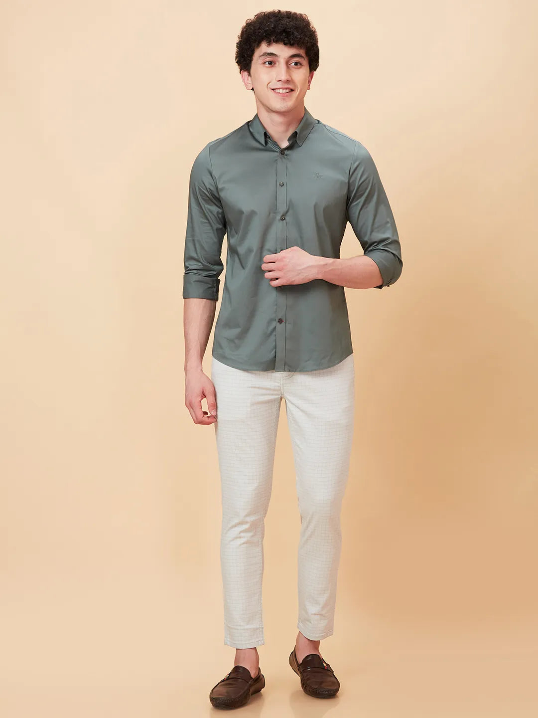 Forest Green Slim Fit Regular Collar Men's Shirt by Being Human Clothing