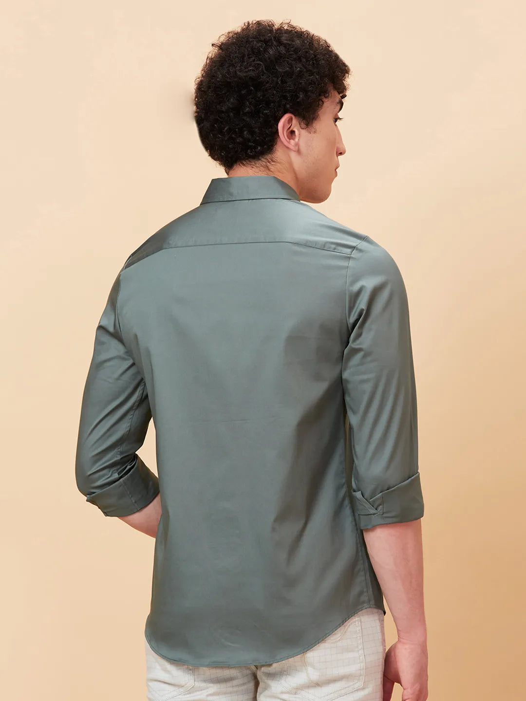 Forest Green Slim Fit Regular Collar Men's Shirt by Being Human Clothing