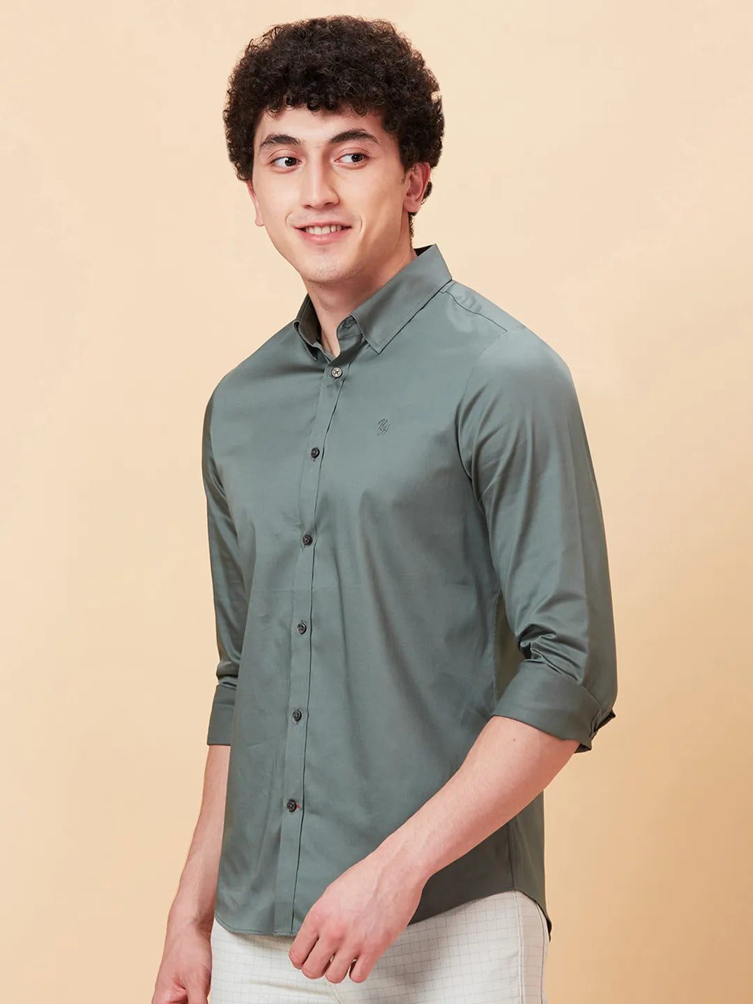 Forest Green Slim Fit Regular Collar Men's Shirt by Being Human Clothing