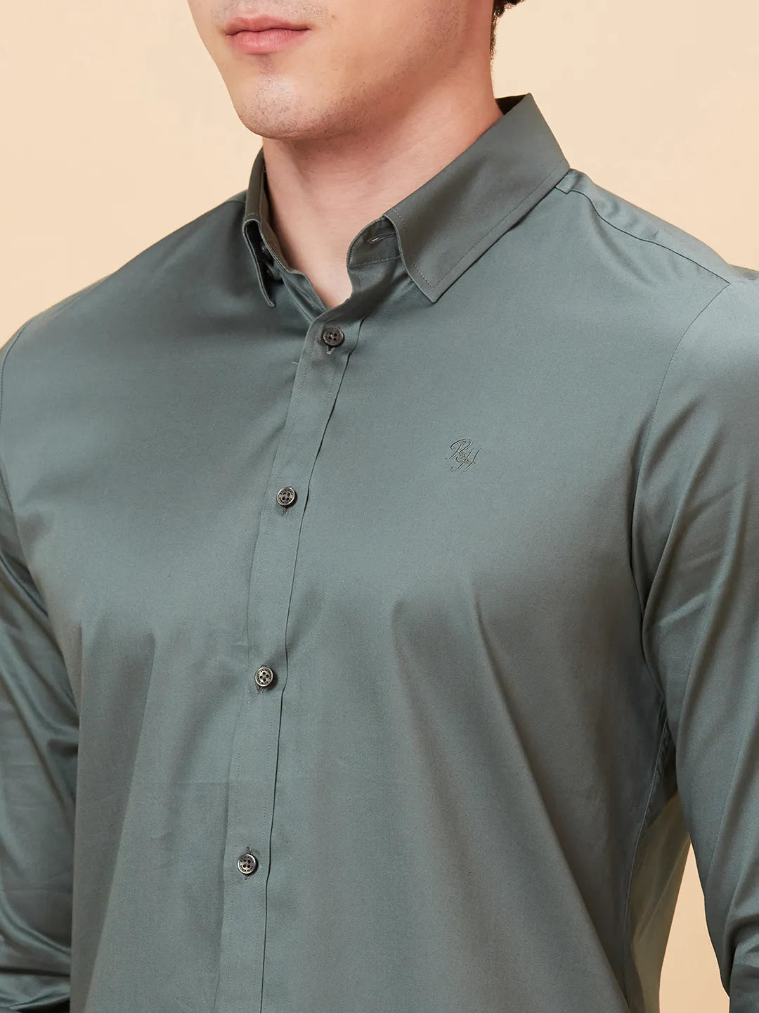 Forest Green Slim Fit Regular Collar Men's Shirt by Being Human Clothing