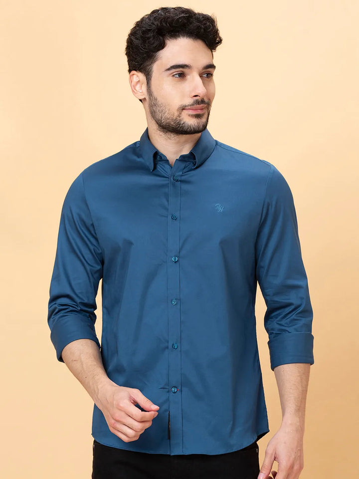 Midnight Blue Slim Fit Regular Collar Men's Shirt by Being Human Clothing