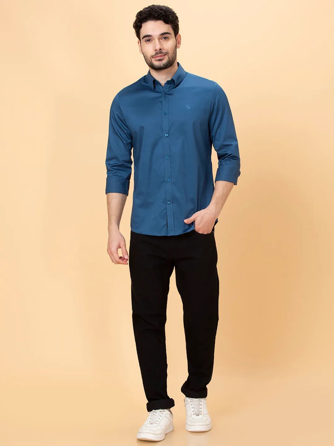 Midnight Blue Slim Fit Regular Collar Mens' Shirt by Being Human Clothing