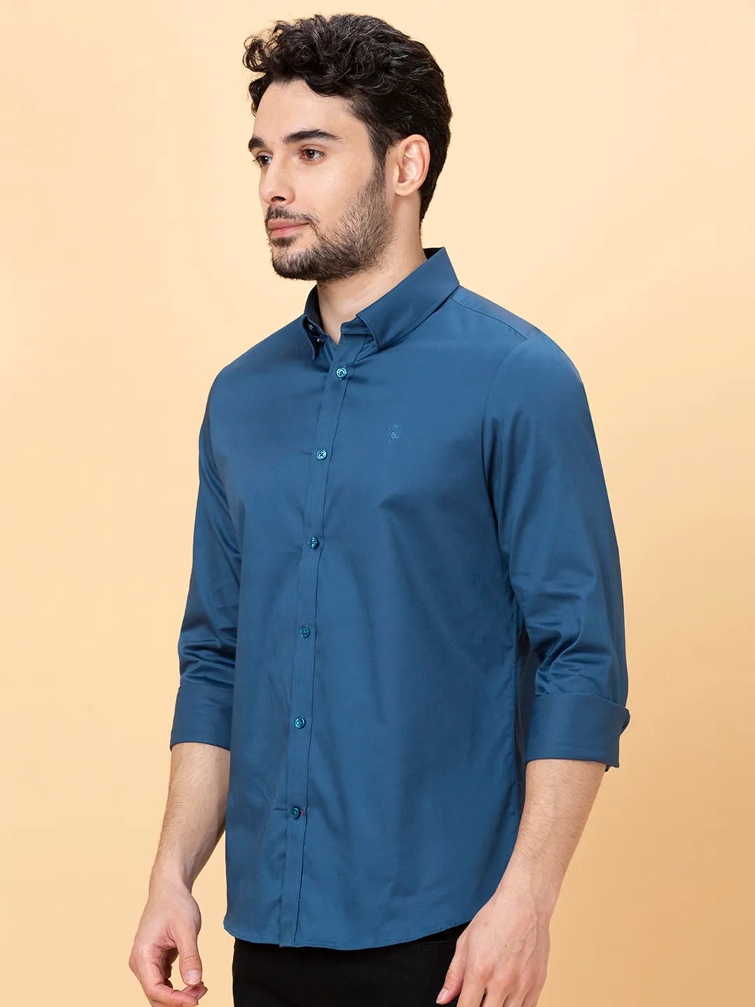 Midnight Blue Slim Fit Regular Collar Mens' Shirt by Being Human Clothing
