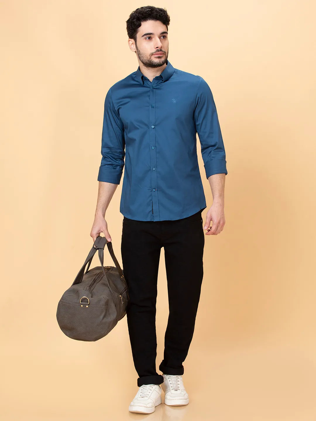 Midnight Blue Slim Fit Regular Collar Mens' Shirt by Being Human Clothing