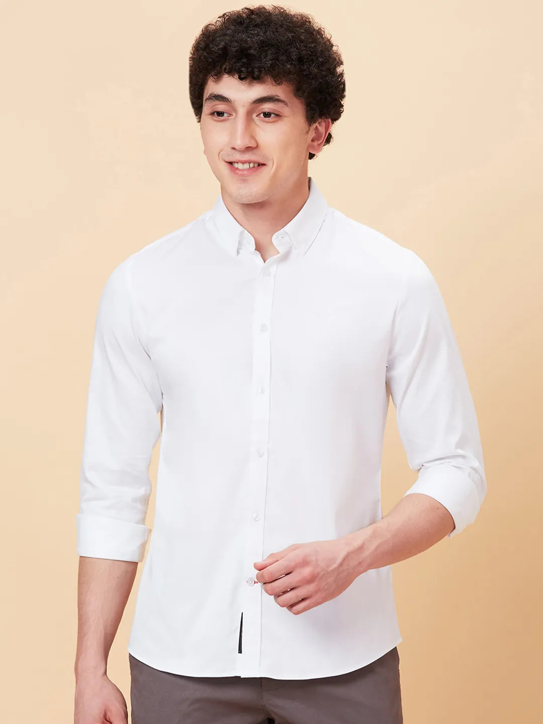 White Slim Straight Fit Regular Collar Long Sleeves Men's Shirt by Being Human Clothing