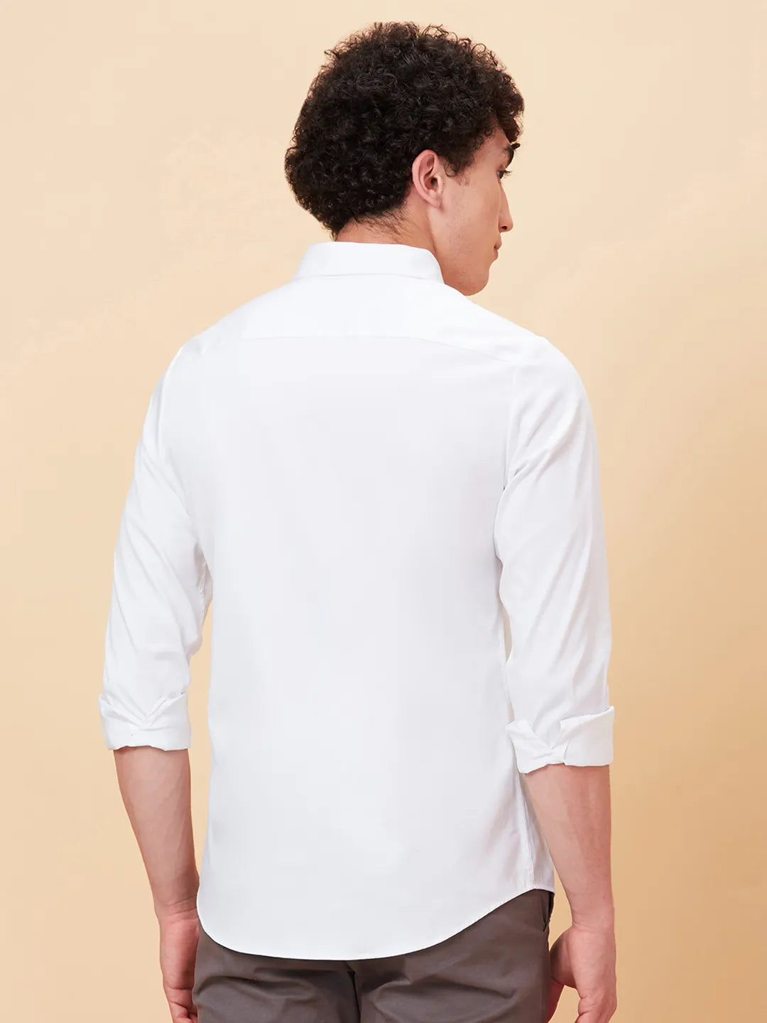 White Slim Straight Fit Regular Collar Long Sleeves Men's Shirt by Being Human Clothing