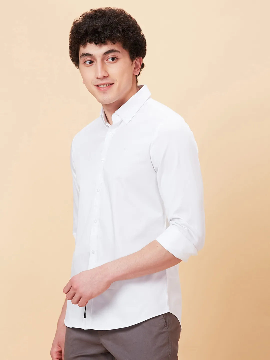 White Slim Straight Fit Regular Collar Long Sleeves Men's Shirt by Being Human Clothing