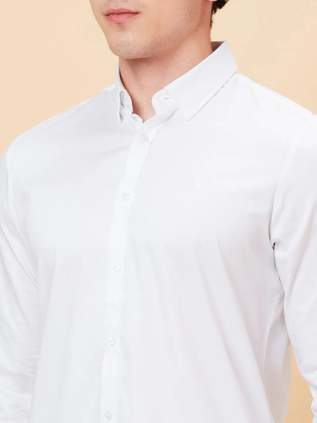 White Slim Straight Fit Regular Collar Long Sleeves Men's Shirt by Being Human Clothing