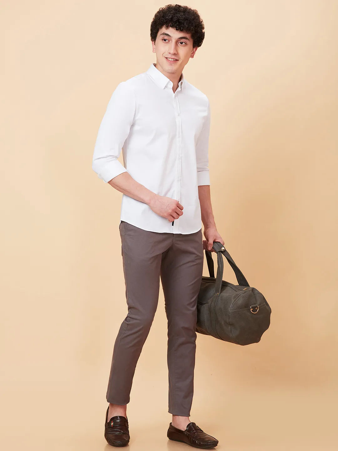 White Slim Straight Fit Regular Collar Long Sleeves Men's Shirt by Being Human Clothing