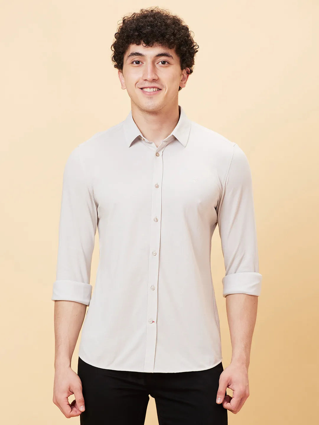 Off White Slim Fit Regular Collar Men's Shirt by Being Human Clothing