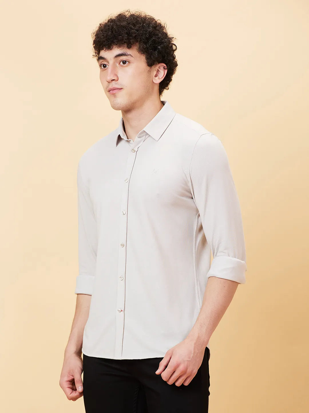 Off White Slim Fit Regular Collar Men's Shirt by Being Human Clothing