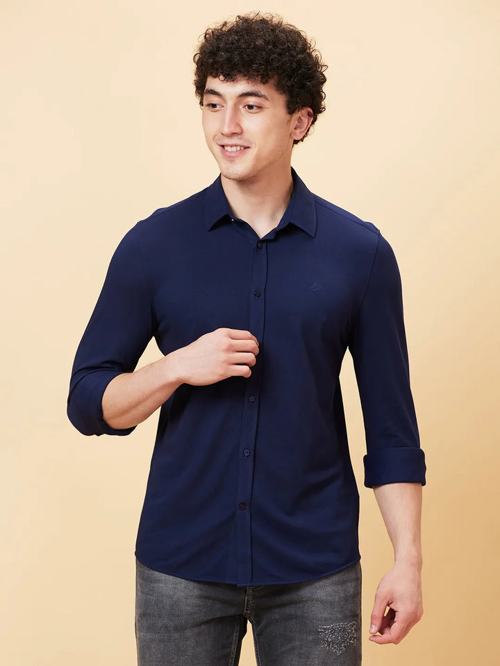 Navy Slim Fit Regular Collar Men's Shirt by Being Human Clothing