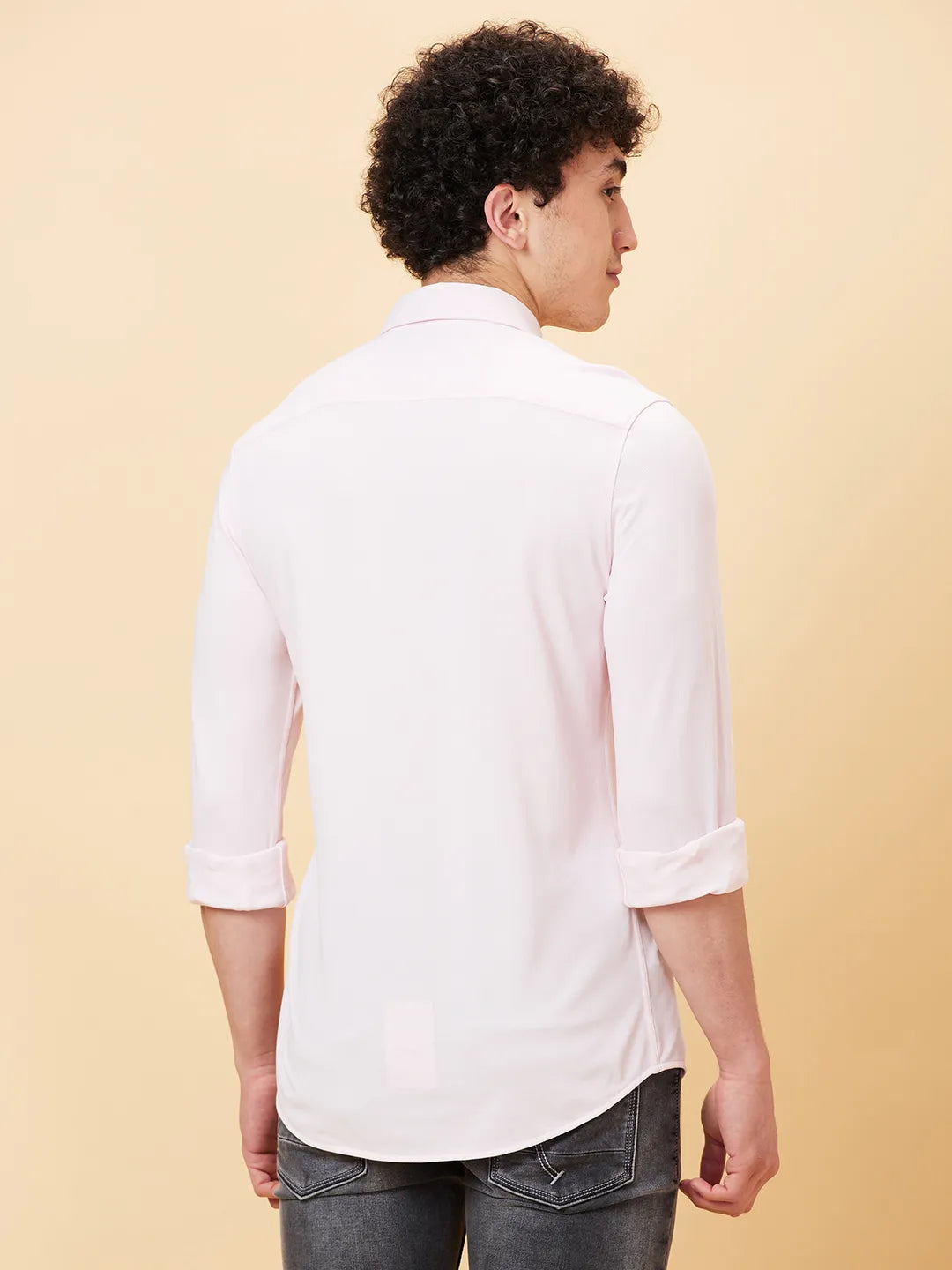 Powder Pink Slim Fit Regular Collar Men's Shirt by Being Human Clothing