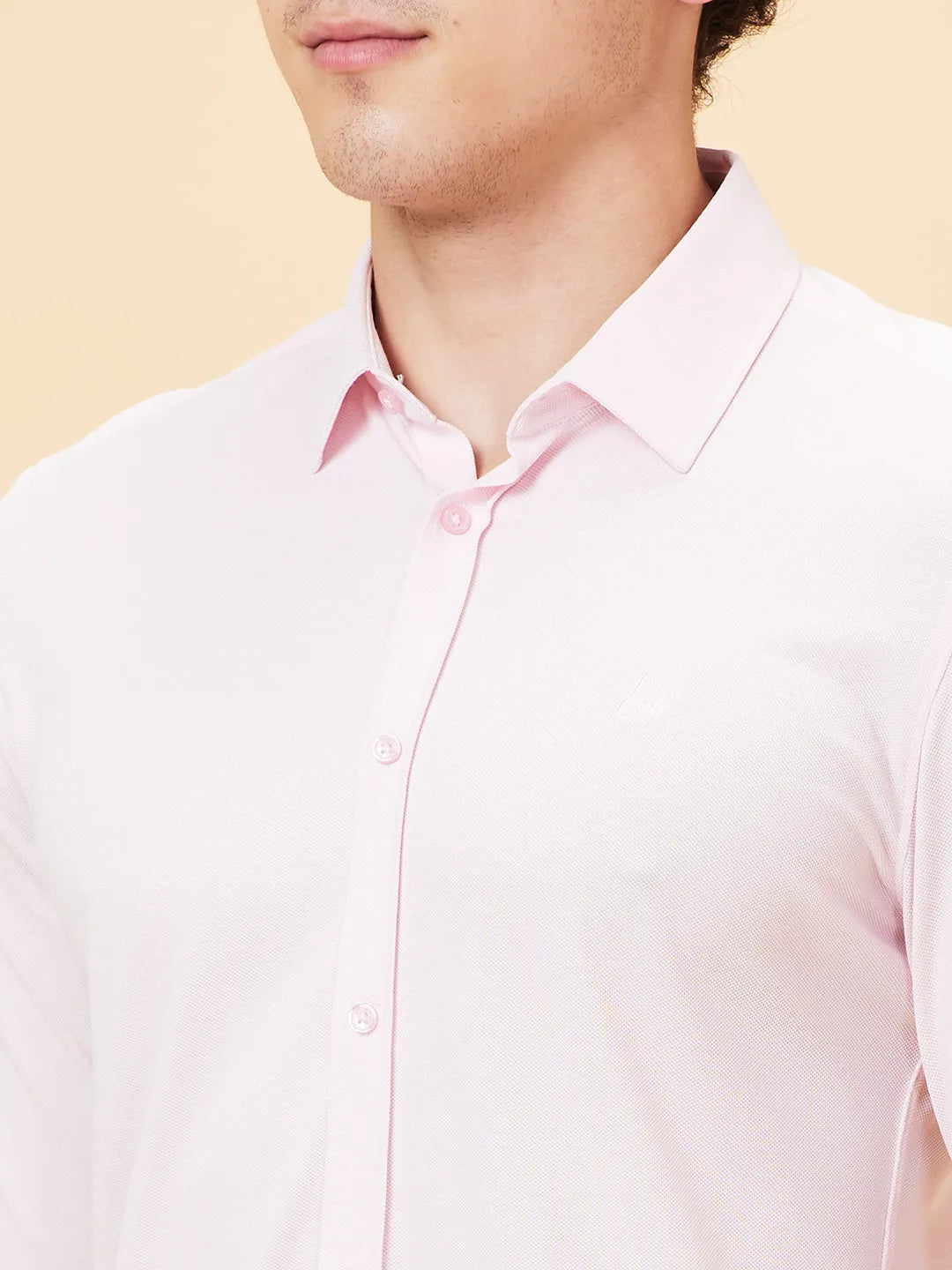 Powder Pink Slim Fit Regular Collar Men's Shirt by Being Human Clothing