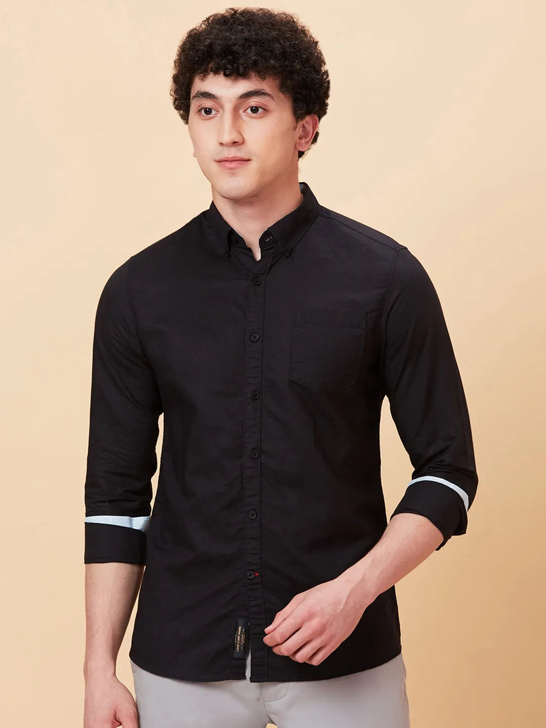 Black Slim Straight Fit Regular Collar Long Sleeves Men's Shirt by Being Human Clothing