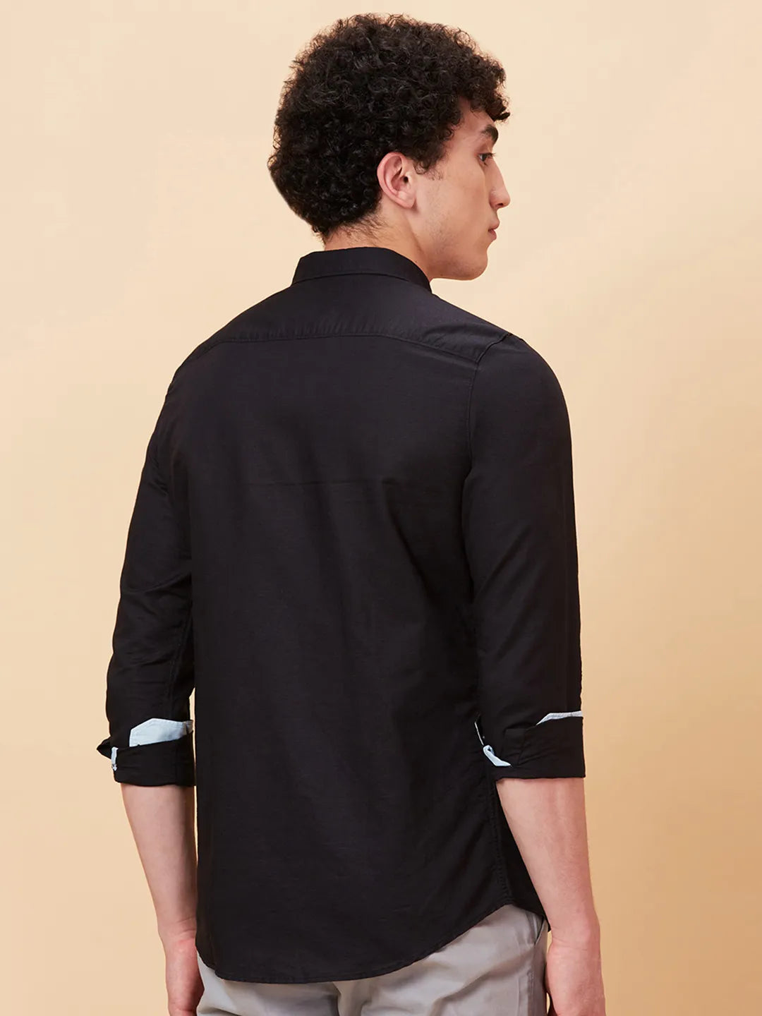 Black Slim Straight Fit Regular Collar Long Sleeves Men's Shirt by Being Human Clothing