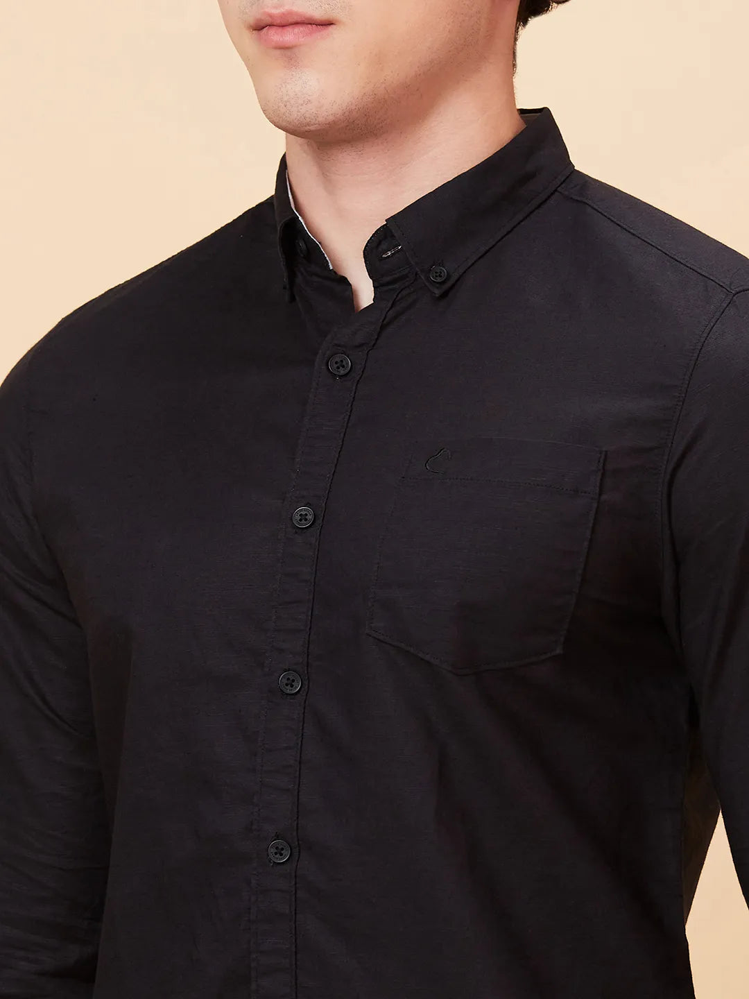 Black Slim Straight Fit Regular Collar Long Sleeves Men's Shirt by Being Human Clothing