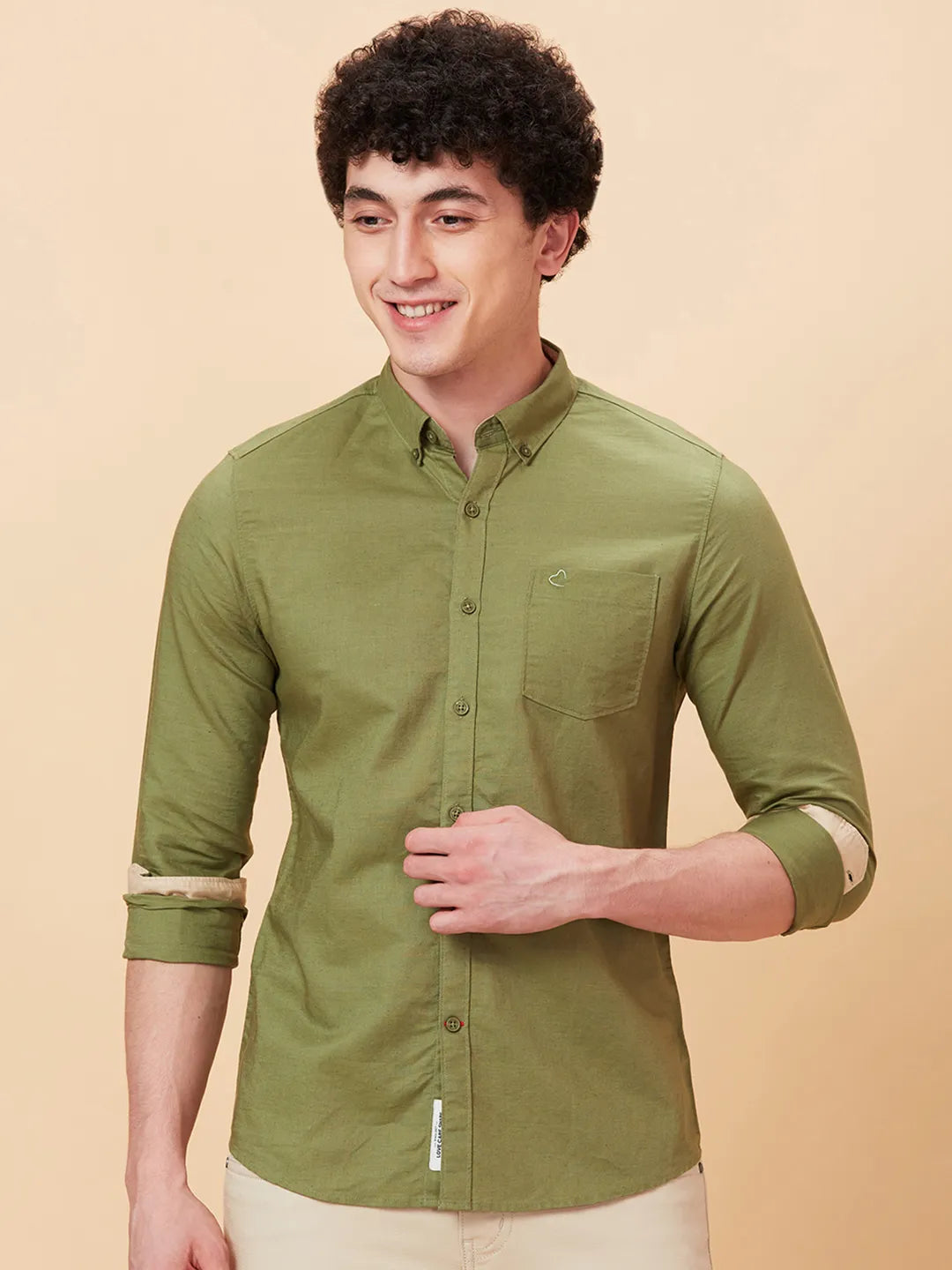 Olive Slim Straight Fit Regular Collar Long Sleeves Men's Shirt by Being Human Clothing