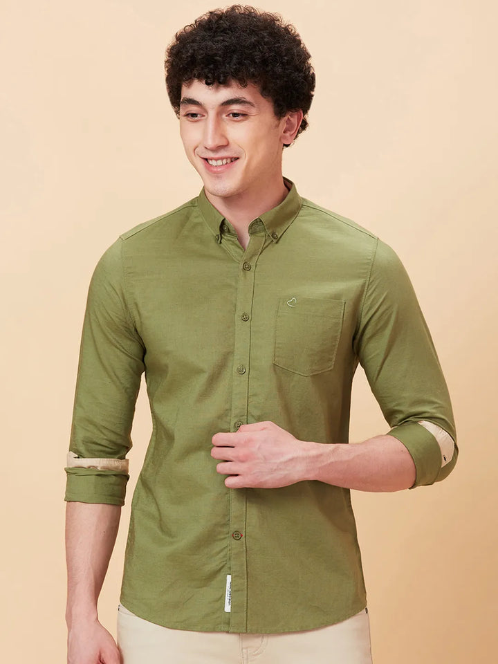 Olive Slim Straight Fit Regular Collar Long Sleeves Men's Shirt by Being Human Clothing