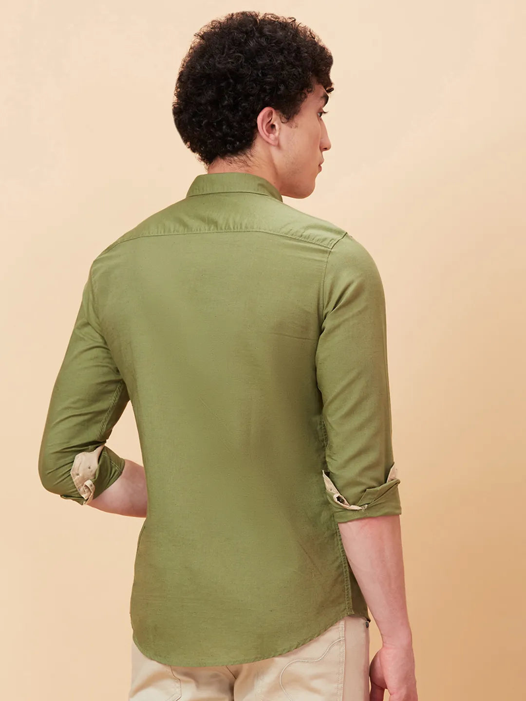 Olive Slim Straight Fit Regular Collar Long Sleeves Men's Shirt by Being Human Clothing