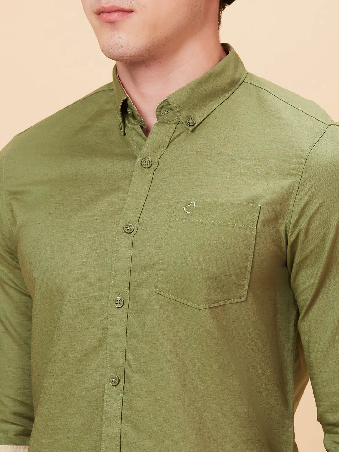 Olive Slim Straight Fit Regular Collar Long Sleeves Men's Shirt by Being Human Clothing