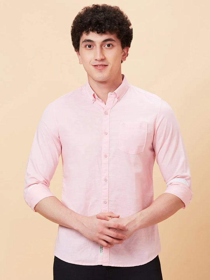 Light Pink Slim Fit Regular Collar Men's Shirt by Being Human Clothing