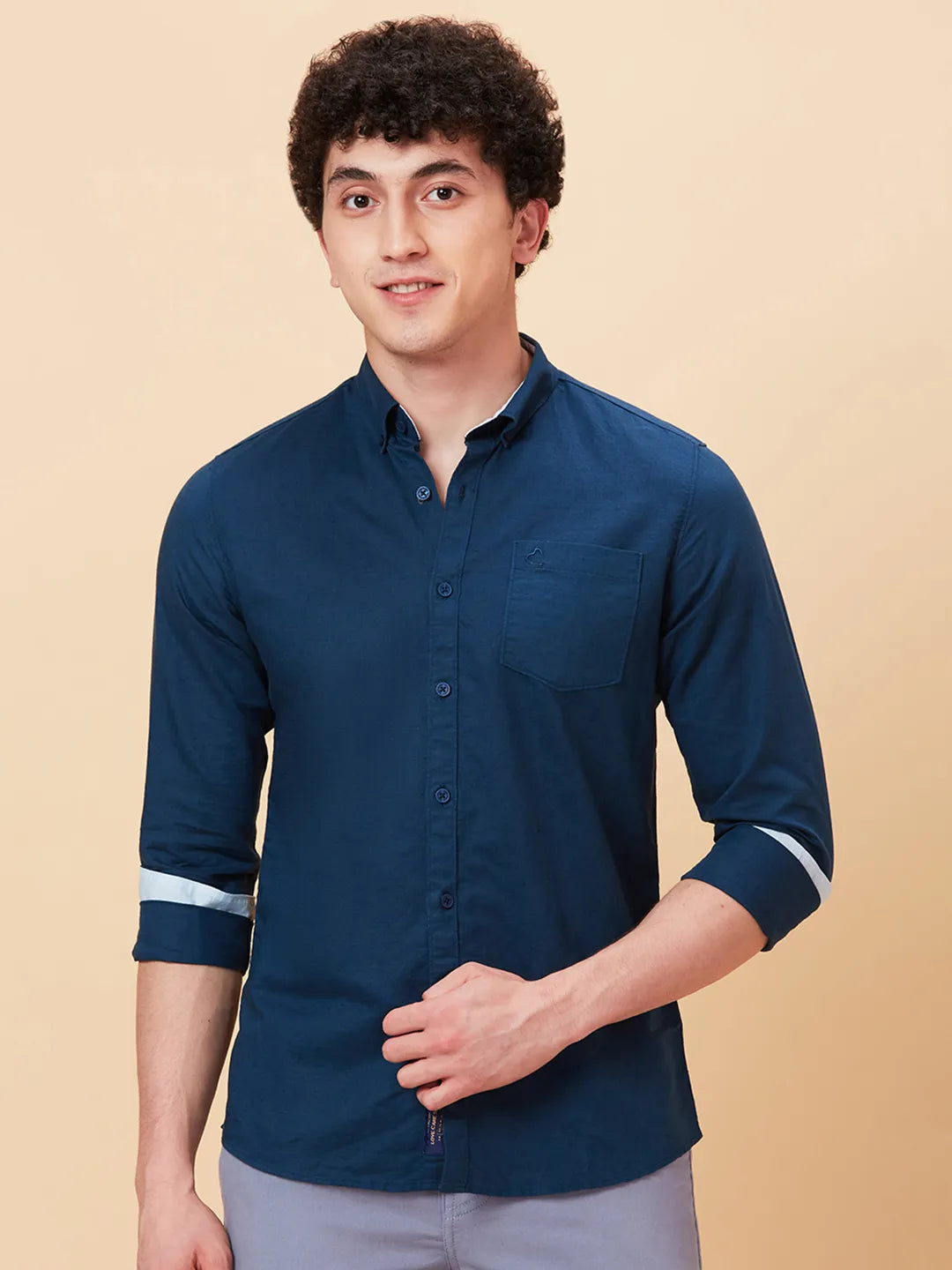 Teal Slim Fit Regular Collar Men's Shirt by Being Human Clothing
