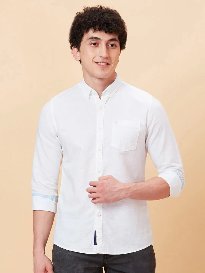 White Slim Fit Regular Collar Men's Shirt by Being Human Clothing