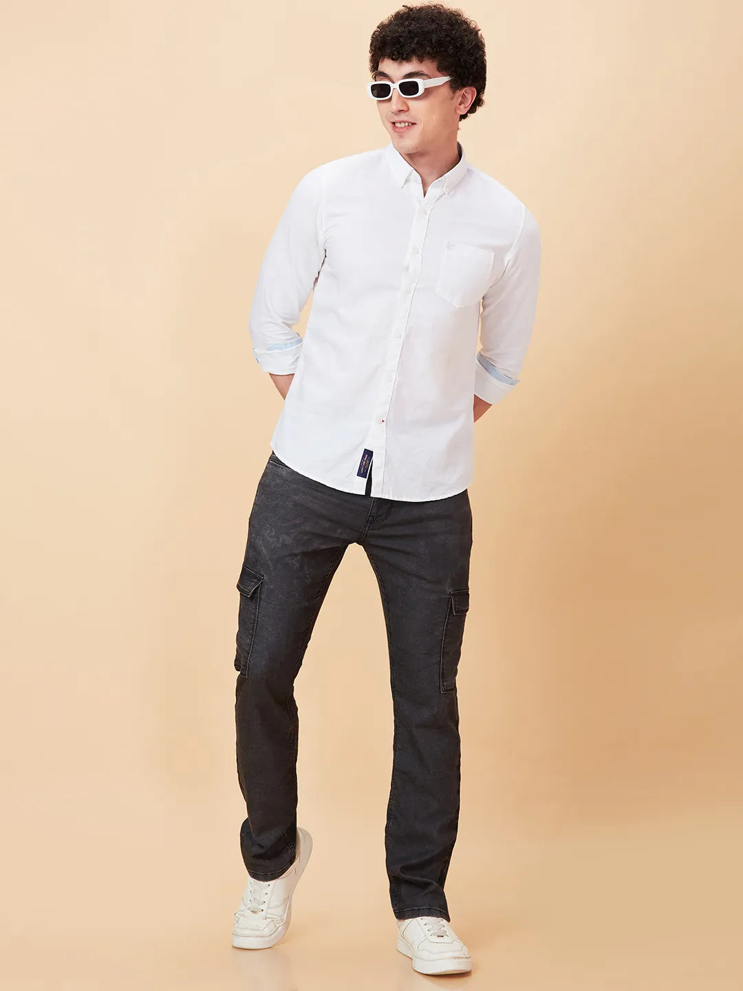 White Slim Fit Regular Collar Men's Shirt by Being Human Clothing