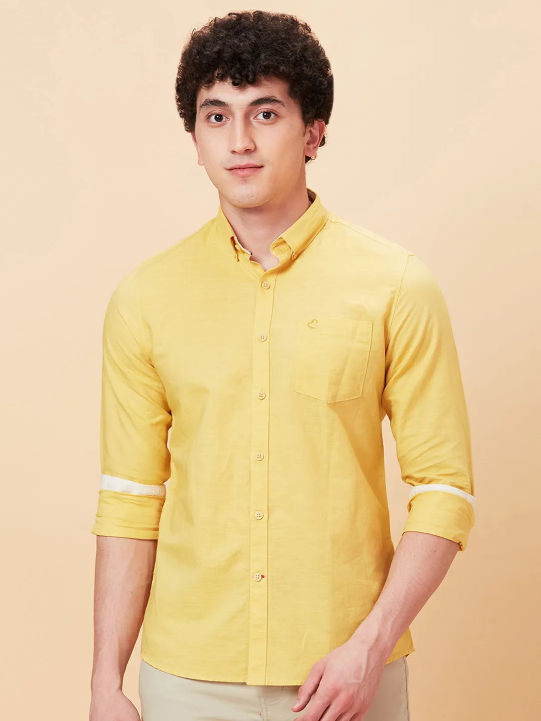 Yellow Slim Fit Regular Collar Men's Shirt by Being Human Clothing