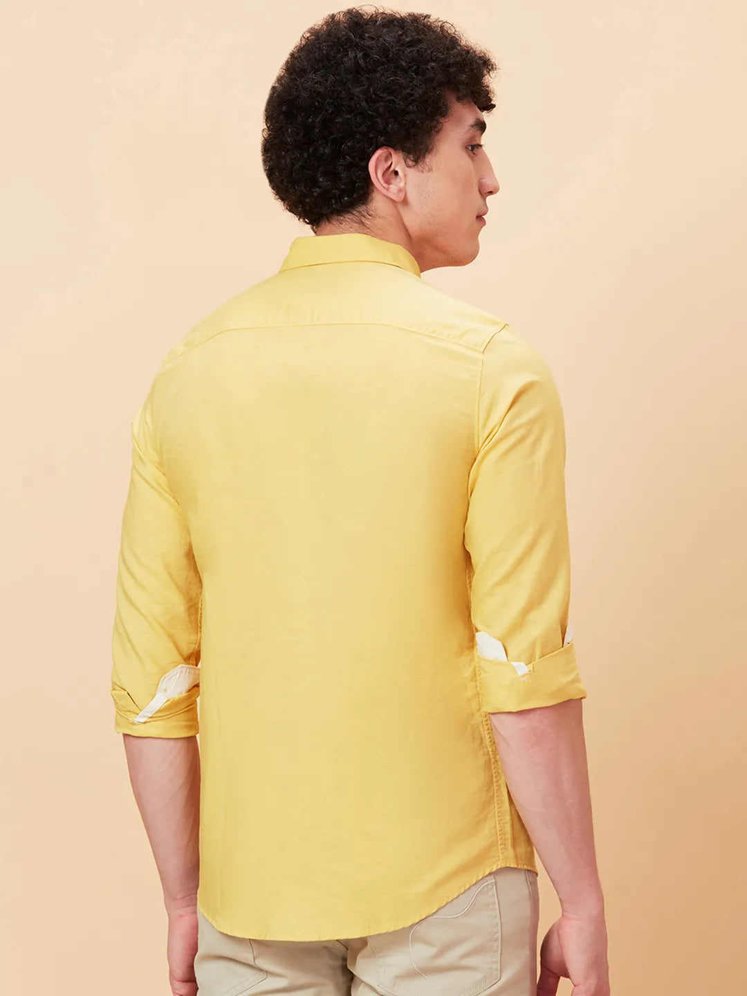 Yellow Slim Fit Regular Collar Men's Shirt by Being Human Clothing
