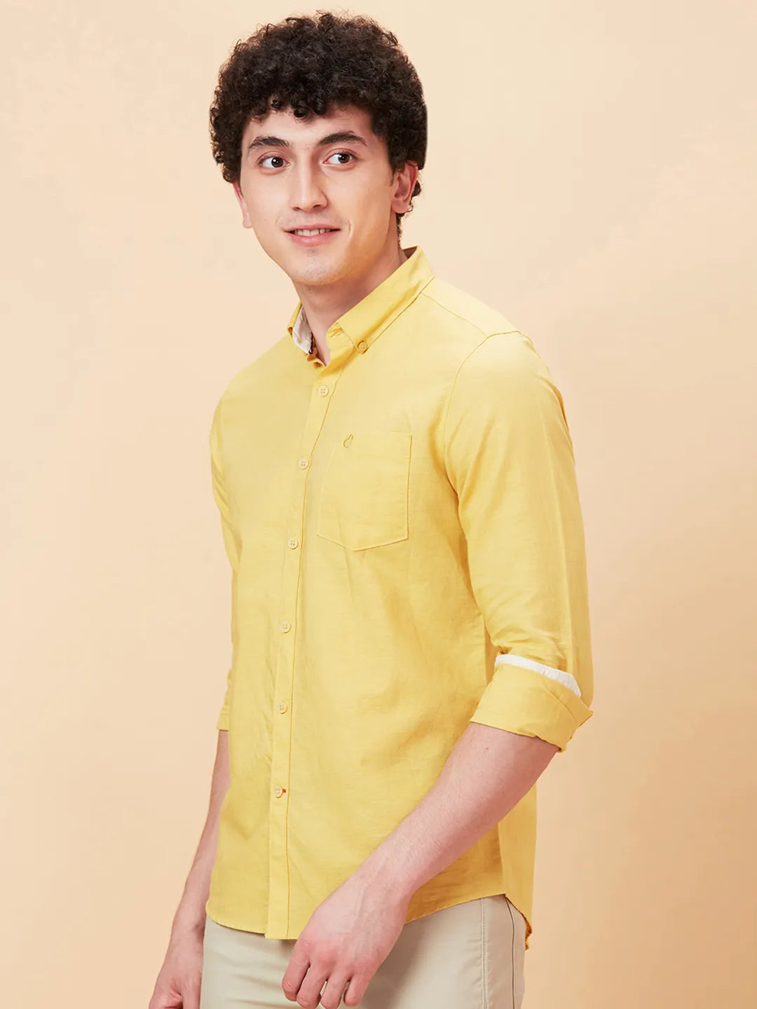 Yellow Slim Fit Regular Collar Men's Shirt by Being Human Clothing