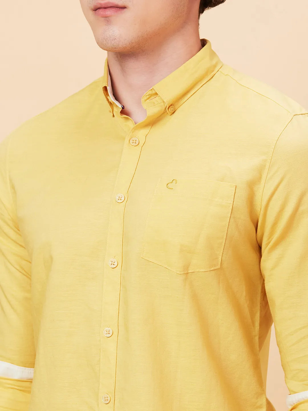 Yellow Slim Fit Regular Collar Men's Shirt by Being Human Clothing
