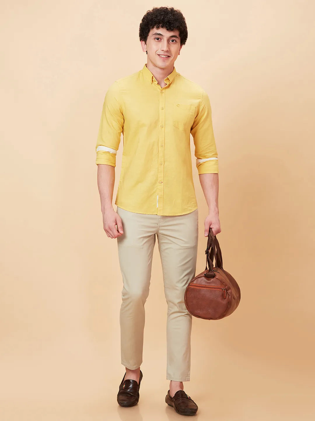 Yellow Slim Fit Regular Collar Men's Shirt by Being Human Clothing