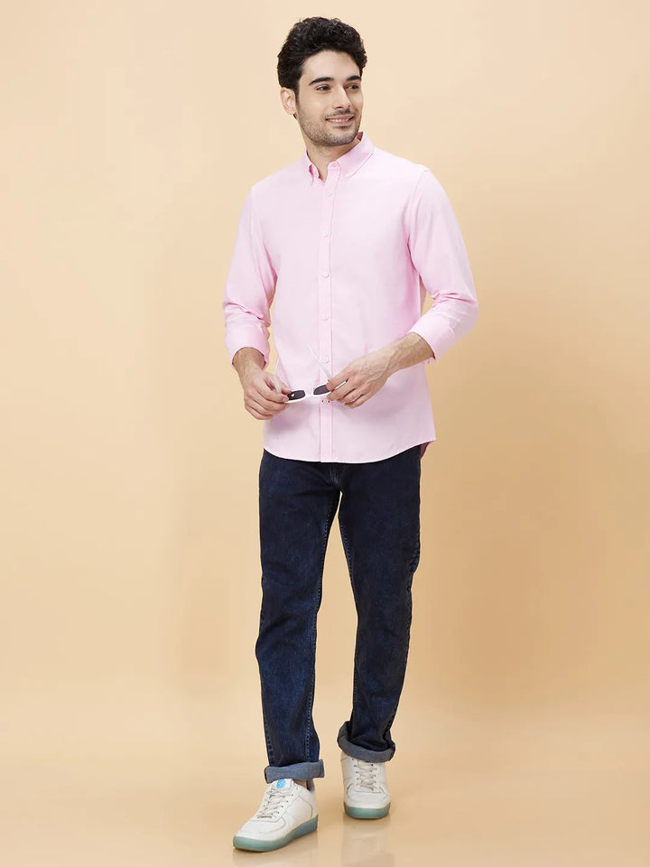 Pink Slim Straight Fit Regular Collar Long Sleeves Men's Shirt by Being Human Clothing