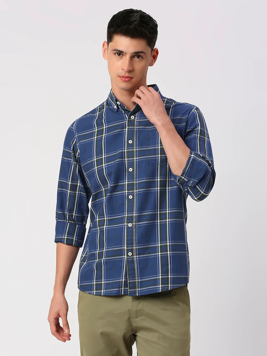Blue Slim Fit Regular Collar Men's Shirt by Being Human Clothing