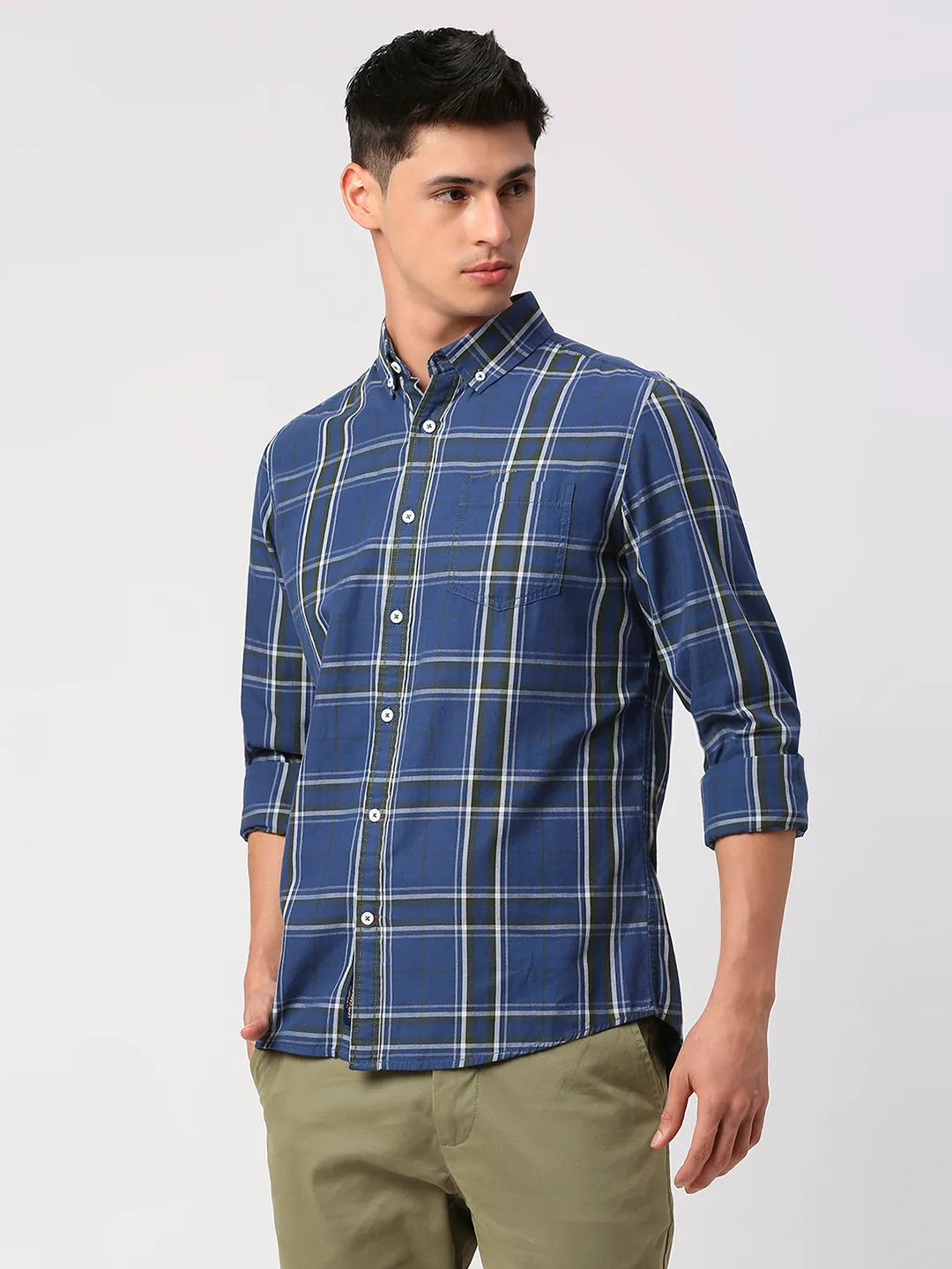 Blue Slim Fit Regular Collar Men's Shirt by Being Human Clothing