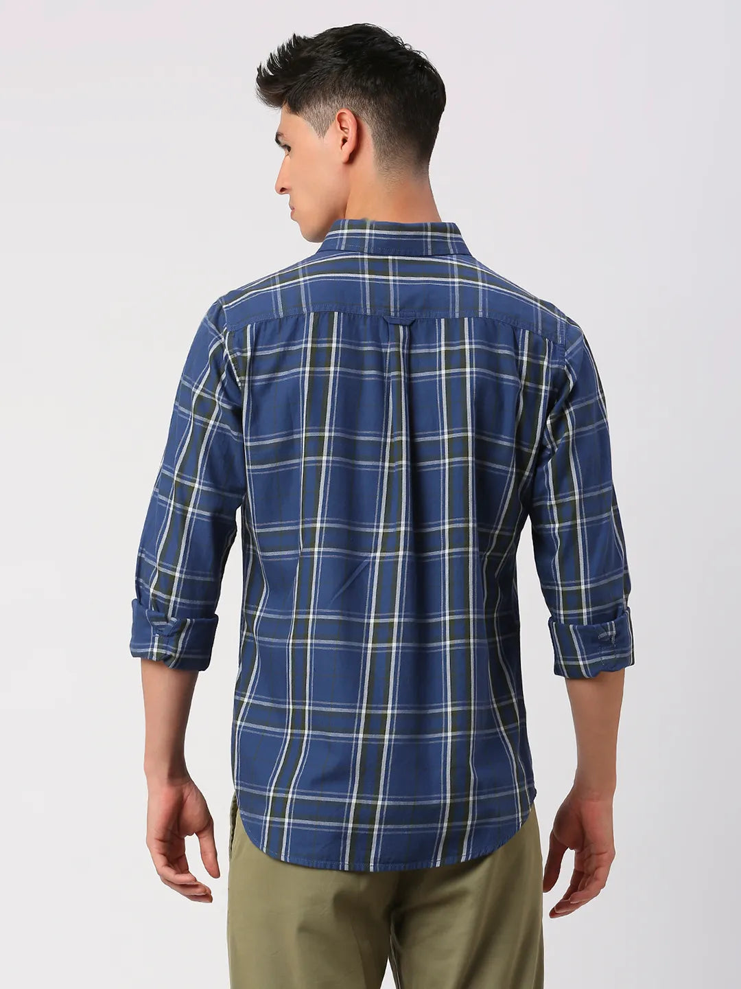 Blue Slim Fit Regular Collar Men's Shirt by Being Human Clothing