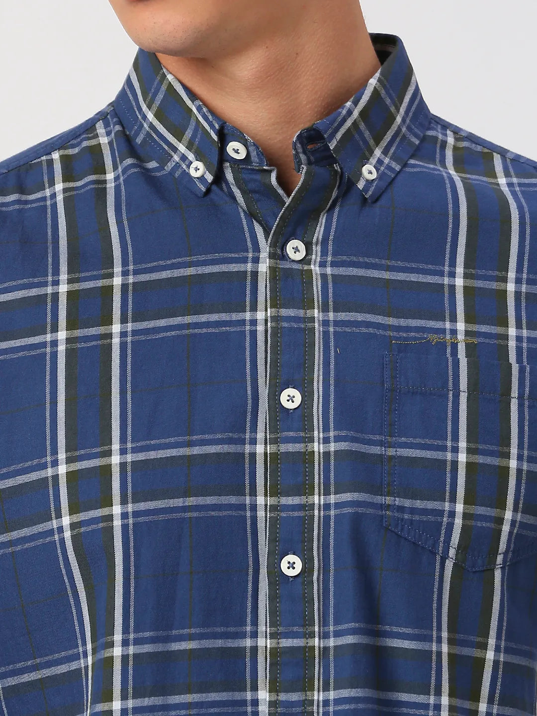 Blue Slim Fit Regular Collar Men's Shirt by Being Human Clothing