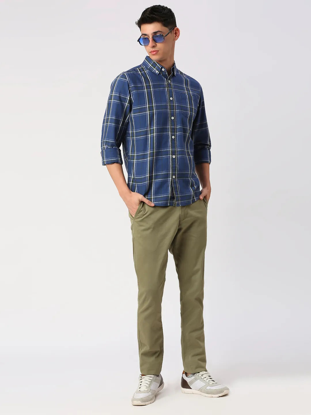 Blue Slim Fit Regular Collar Men's Shirt by Being Human Clothing